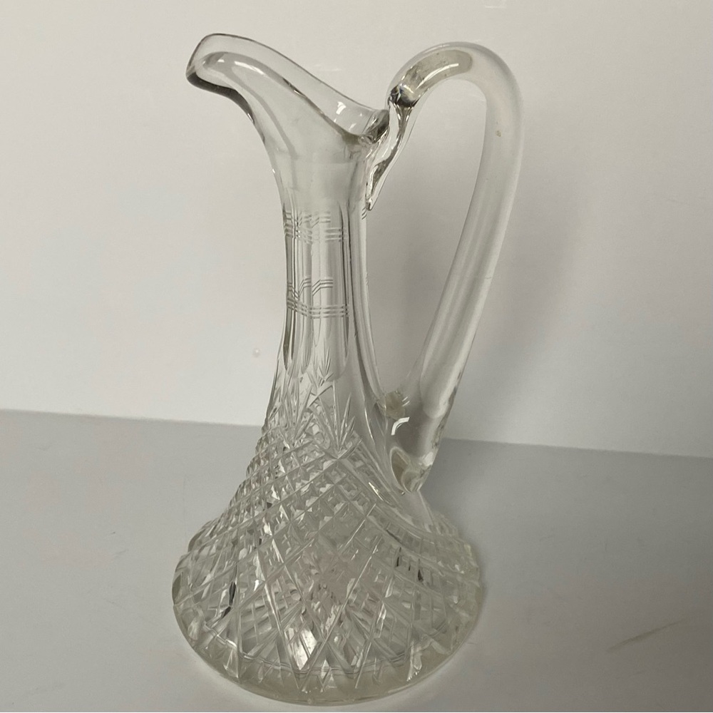 Cut Glass Crystal Vase Or Cruet Facet No Stopper Vintage 7” Clear 4” wide